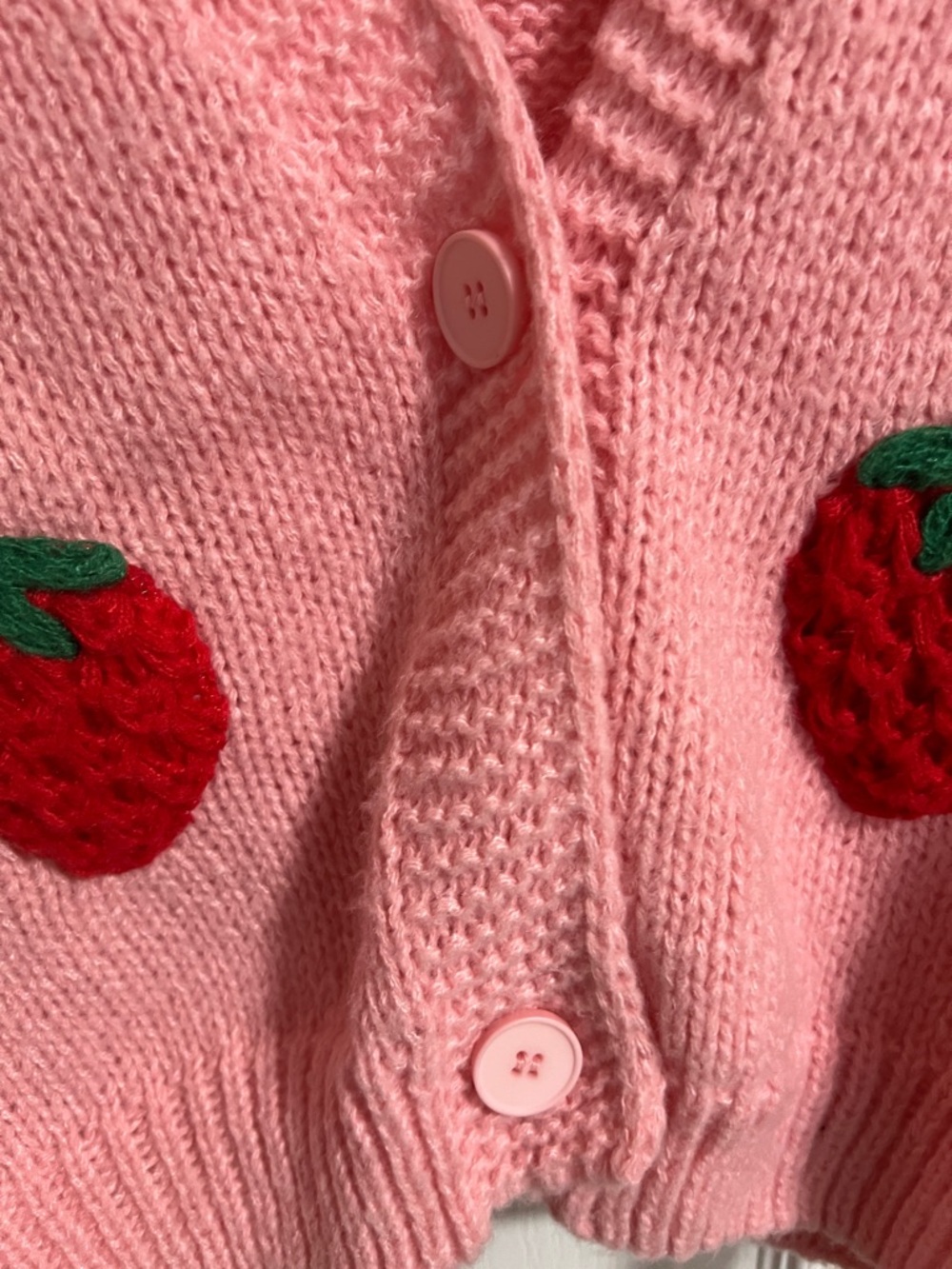 Luna Ivy Pink Strawberry Appliqué V-Neck Cardigan Sweater - Picture 12 of 12